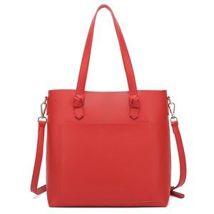 Faux Leather Tote Satchel with Top Handle & Pouch, Hobo Style Shoulder Bag